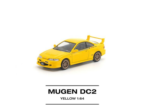Load image into Gallery viewer, (Pre-order) POP RACE 1/64 MUGEN DC2 Yellow Diecast Model Car #PR640377
