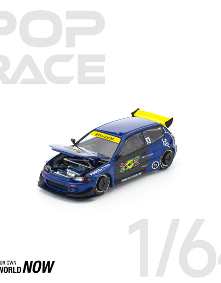 (Pre-order) POPRACE 1/64 PANDEM CIVIC EG6 BLUE/BLACK Diecast Model Car