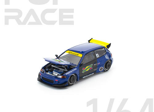 Load image into Gallery viewer, (Pre-order) POPRACE 1/64 PANDEM CIVIC EG6 BLUE/BLACK Diecast Model Car
