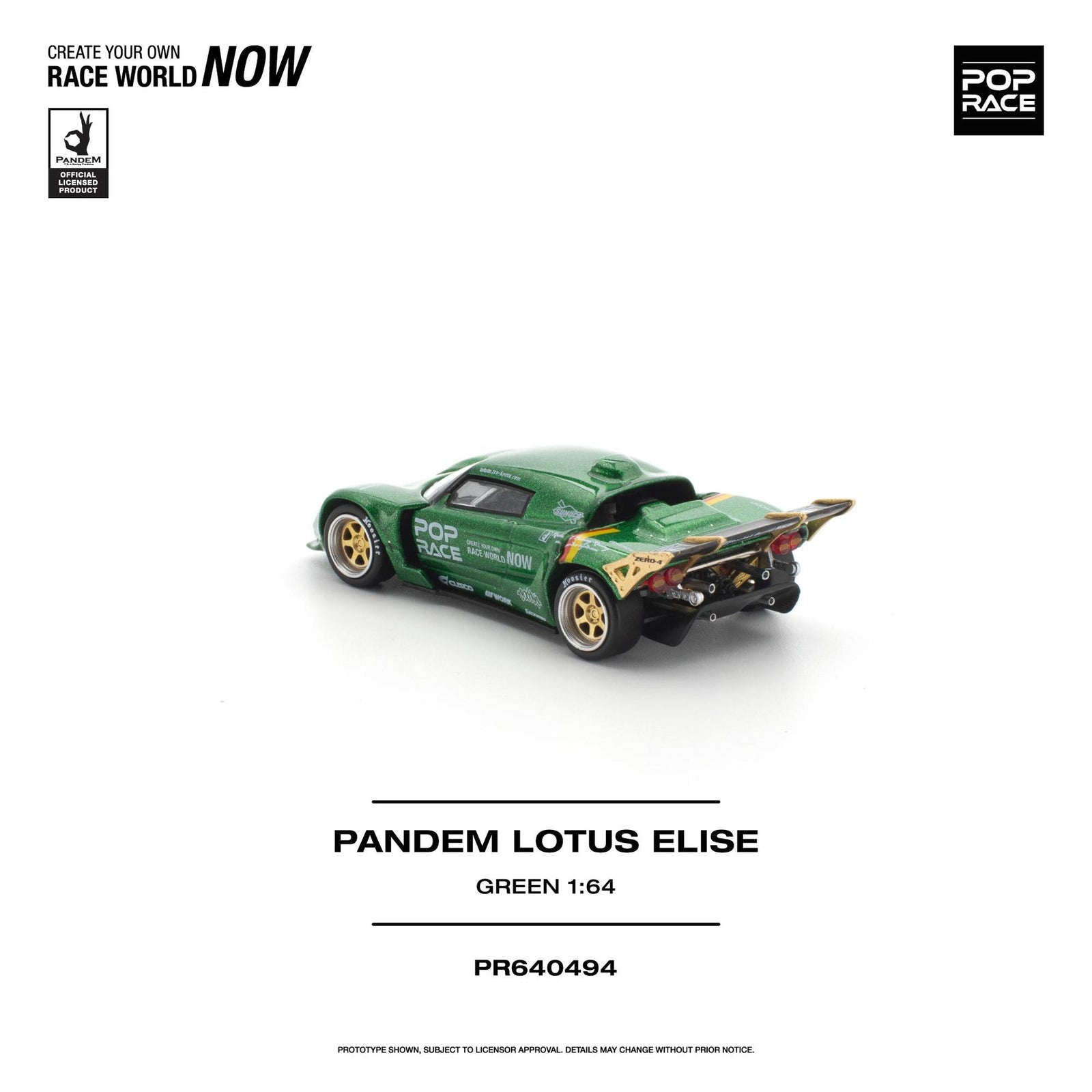 (Pre-order) POPRACE 1/64 - PANDEM LOTUS ELISE GREEN Removeable Front and Rear