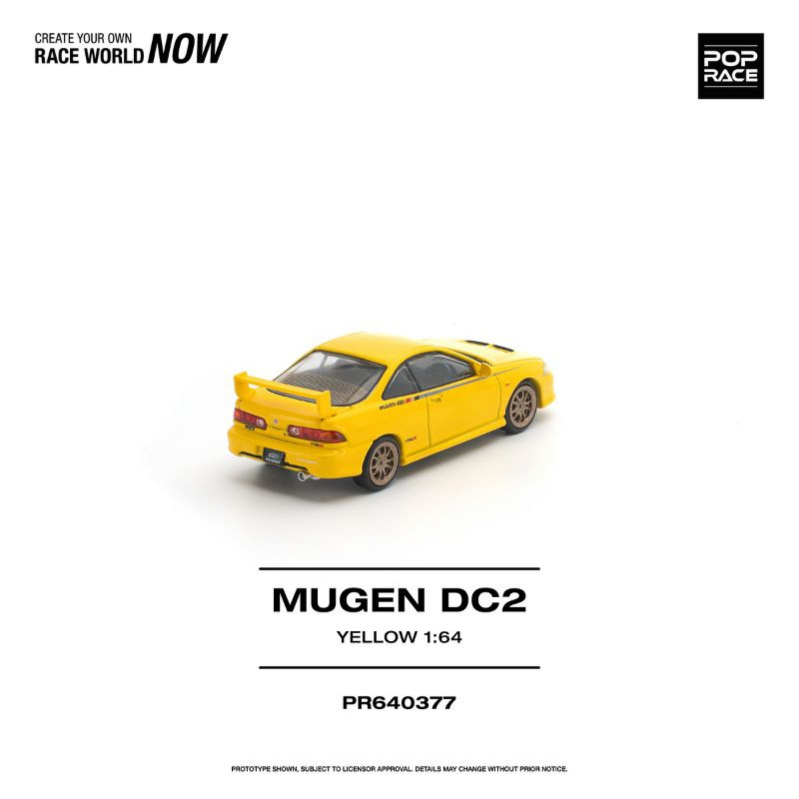 (Pre-order) POP RACE 1/64 MUGEN DC2 Yellow Diecast Model Car #PR640377