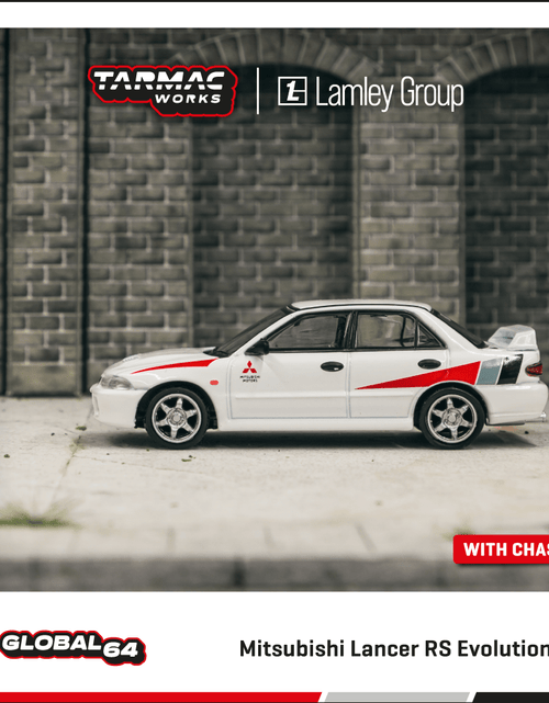 Load image into Gallery viewer, Tarmac Works 1/64 Mitsubishi Lancer RS Evolution White Lamley Model
