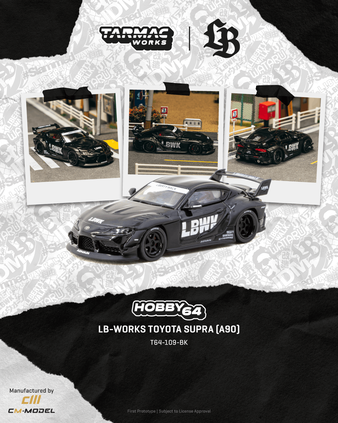 (Pre-order) Tarmac Works 1/64 LB-WORKS TOYOTA SUPRA (A90) Black Diecast Model