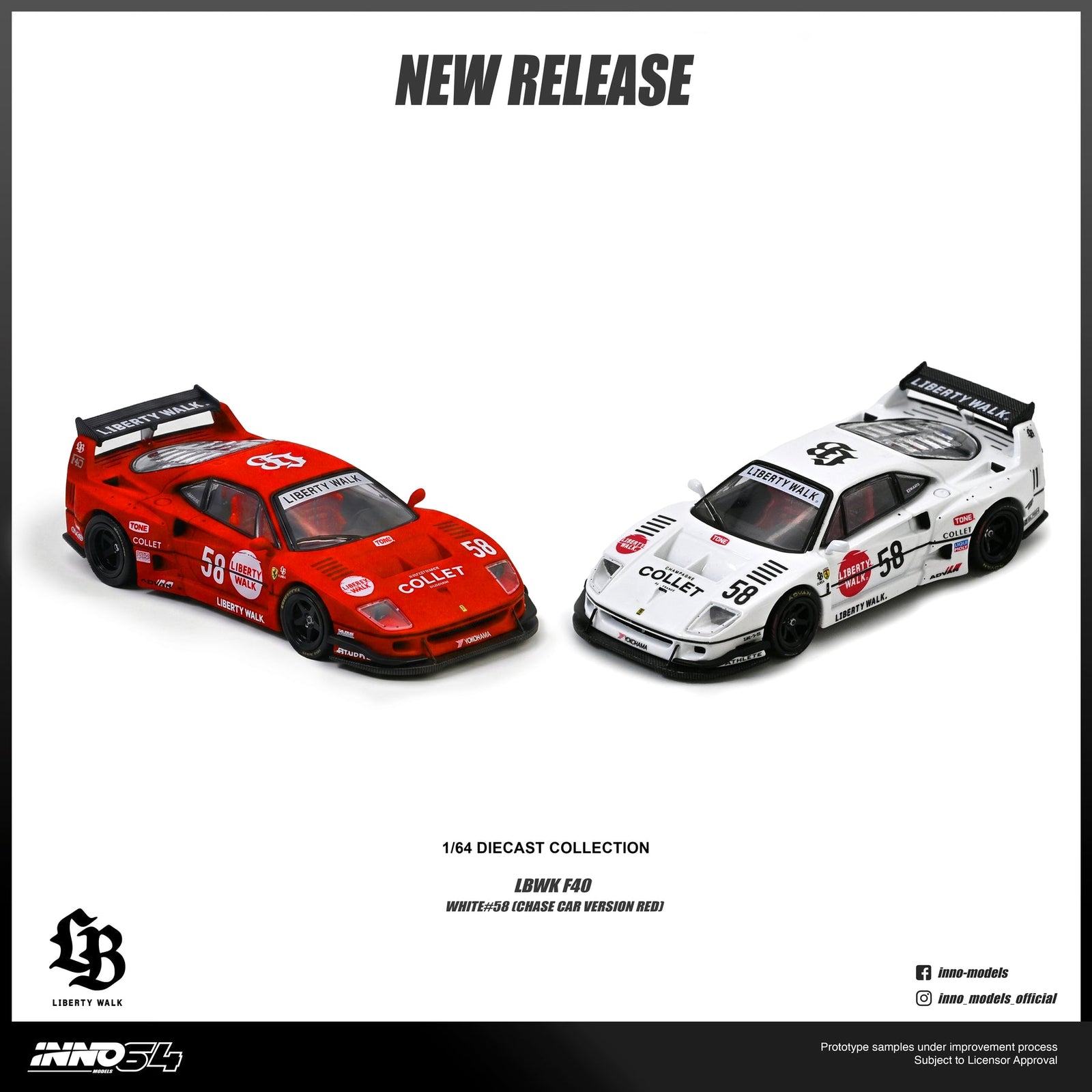 INNO64 INNO 1/64 Liberty Walk LBWK F40 WHITE #58 COLLET Diecast Model Car