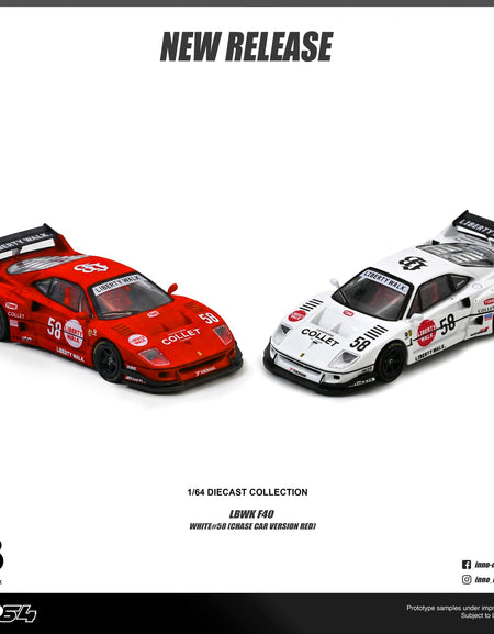 INNO64 INNO 1/64 Liberty Walk LBWK F40 WHITE #58 COLLET Diecast Model Car