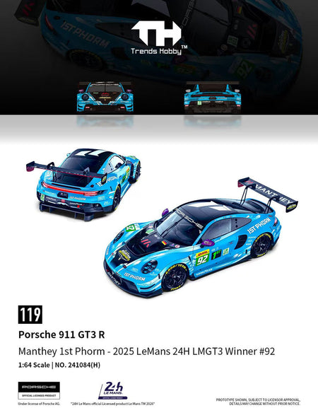 (Pre-order) Trends Hobby 1/64  Diecast Porsche 911 GT3 R LeMan 24H 2025 #92