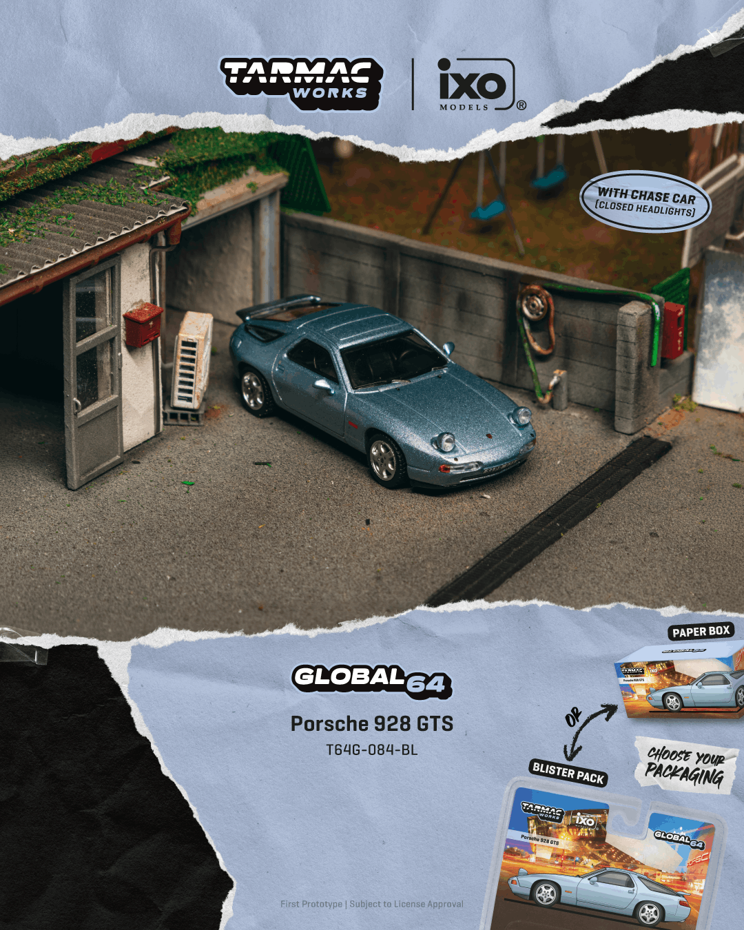 (Pre-order) Tarmac Works Porsche 928 GTS Blue Metallic Diecast Model Car
