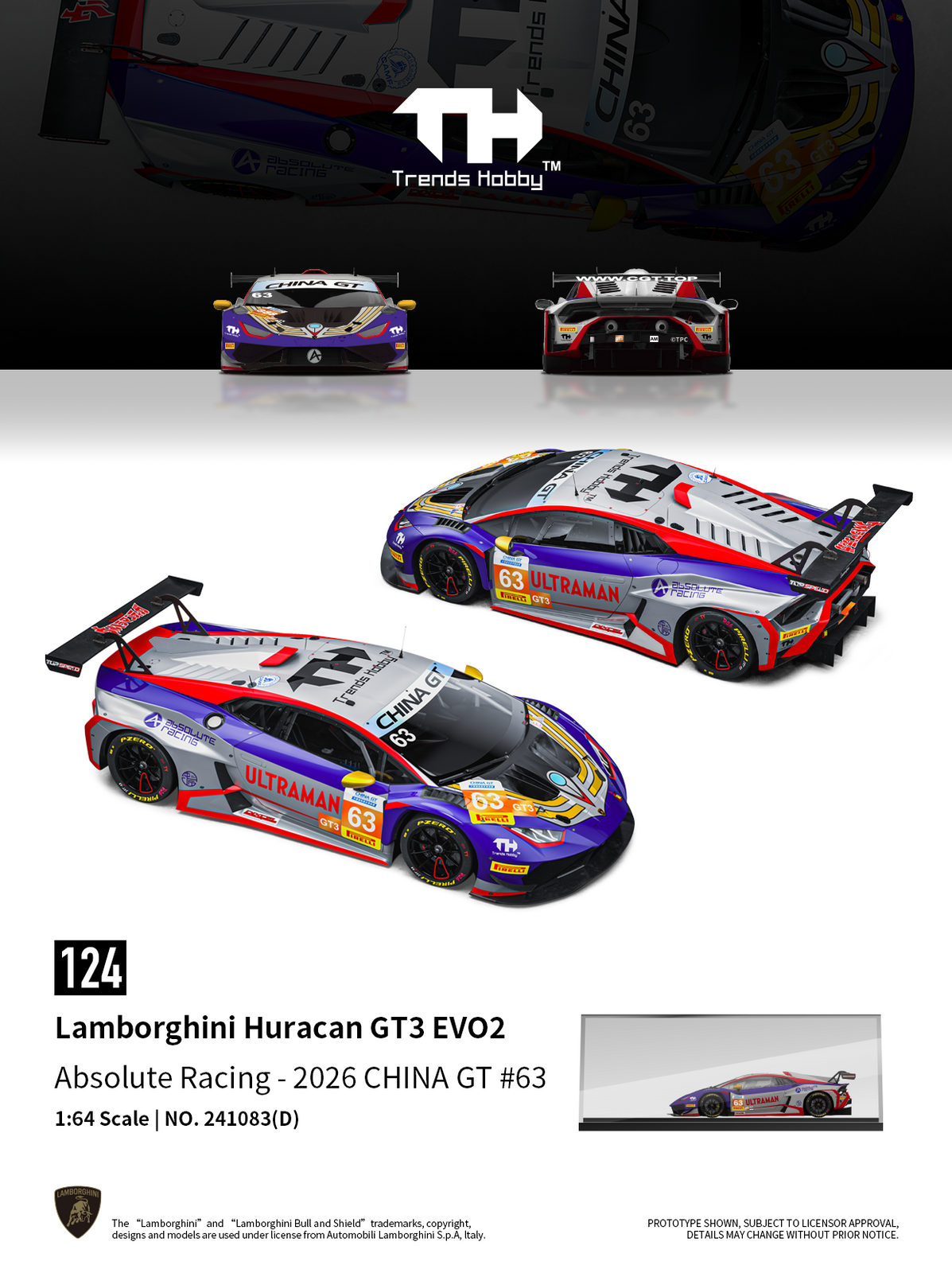 (Pre-order) Trends Hobby 1/64  Diecast Lamborghini Huracan GT3 Evo 2 (Ultraman)