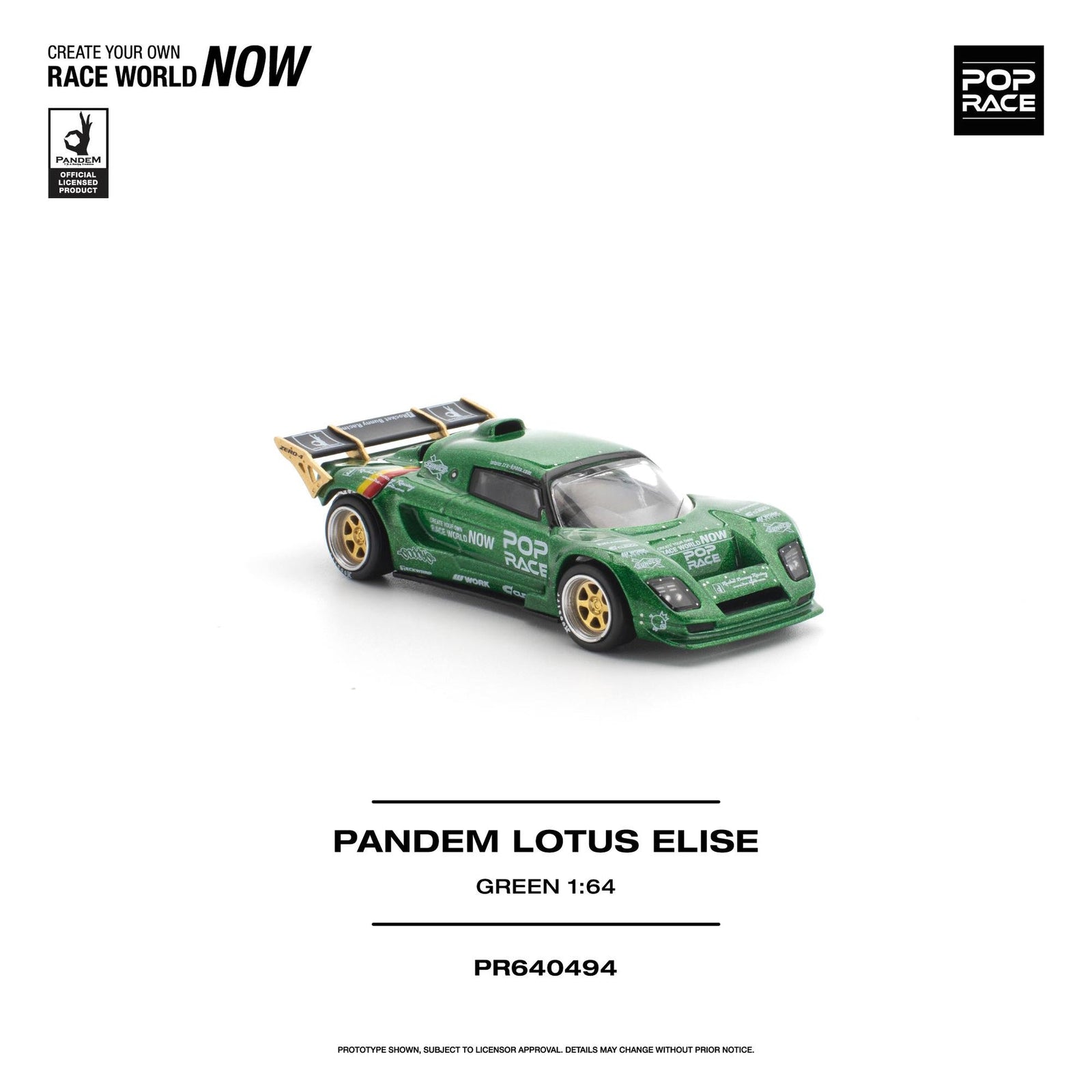 (Pre-order) POPRACE 1/64 - PANDEM LOTUS ELISE GREEN Removeable Front and Rear