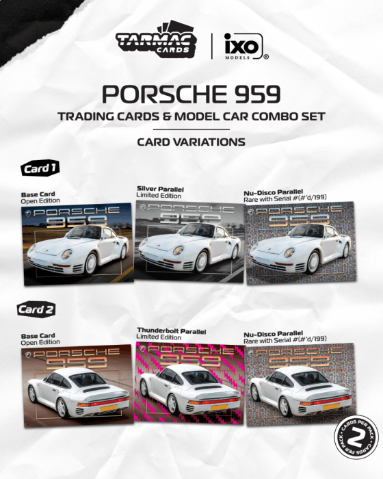 (Pre-order) Tarmac Works 1/64 Porsche 959 White Model Car + Trading Cards Set