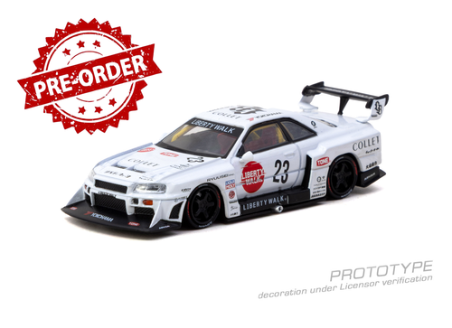 Load image into Gallery viewer, (Pre-order) Tarmac Works 1/64 LB-ER34 Super Silhouette SKYLINE White Diecast
