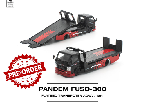 Load image into Gallery viewer, (Pre-order) POP RACE 1/64 PANDEM FUSO-300 FLATBED TRANSPORTER ADVAN Diecast Car
