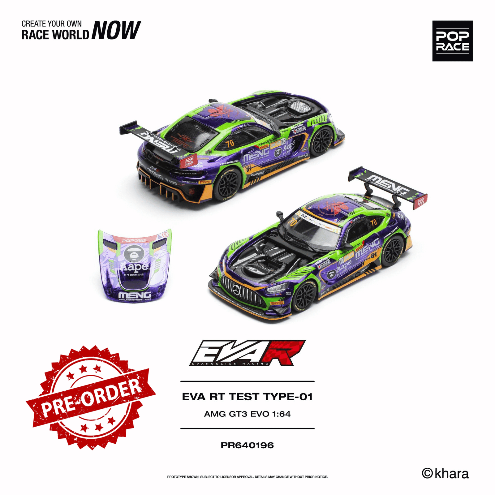(Pre-order) POPRACE 1/64 - EVA RT TEST TYPE -01 AMG GT3 EVO MACAU GP 2023