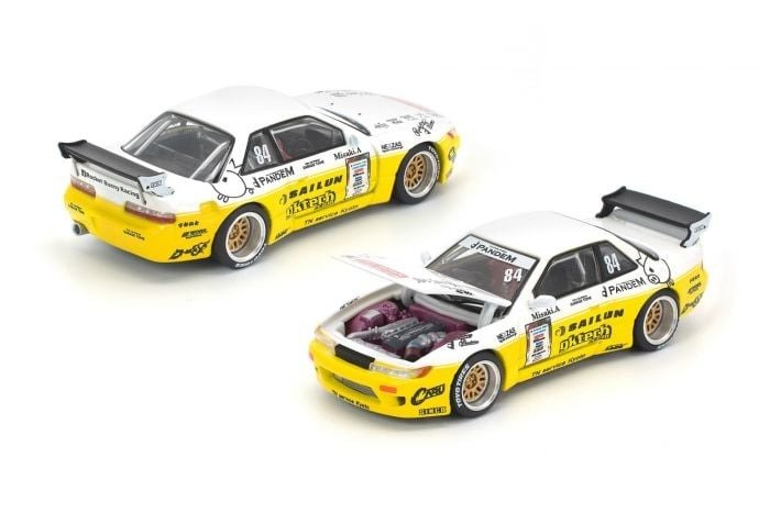 POPRACE 1/64 PANDEM SILVIA S13 2020 D1 LIGHTS YELLOW/WHITE Model