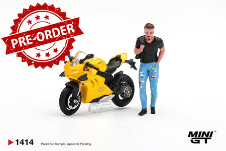 (Pre-order) Mini GT #1414 Ducati Panigale V4 S Giallo w/ figure Model Car Set
