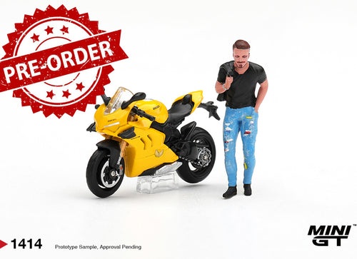 Load image into Gallery viewer, (Pre-order) Mini GT #1414 Ducati Panigale V4 S Giallo w/ figure Model Car Set
