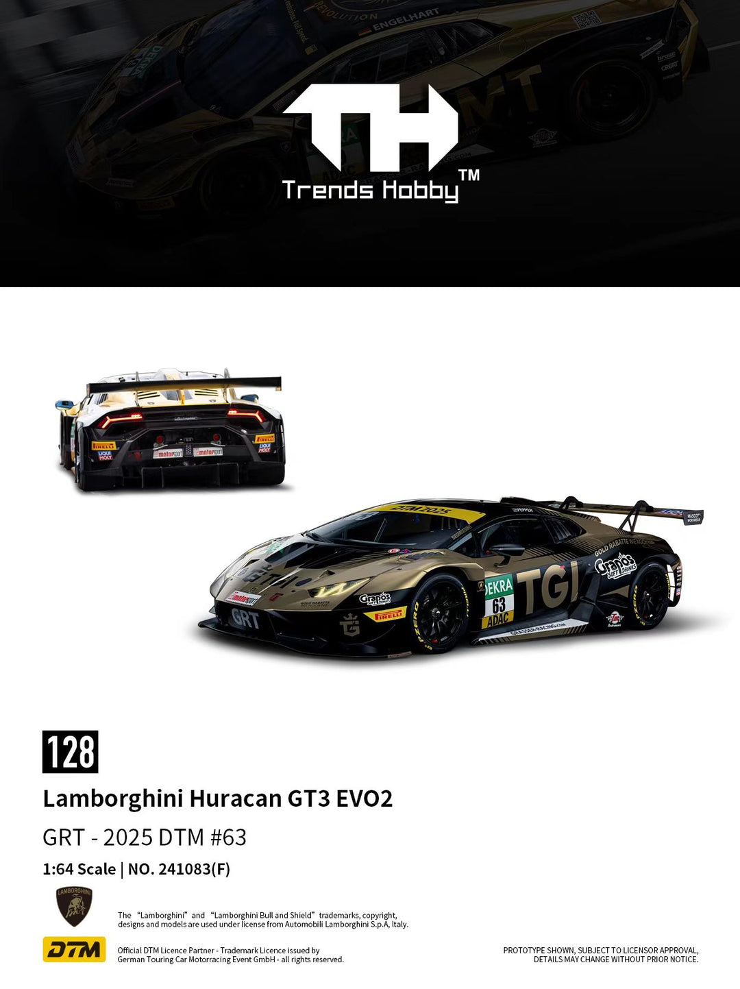 (Pre-order) Trends Hobby 1/64 Diecast Lamborghini Huracan GT3 EVO2 DTM 2025 #63
