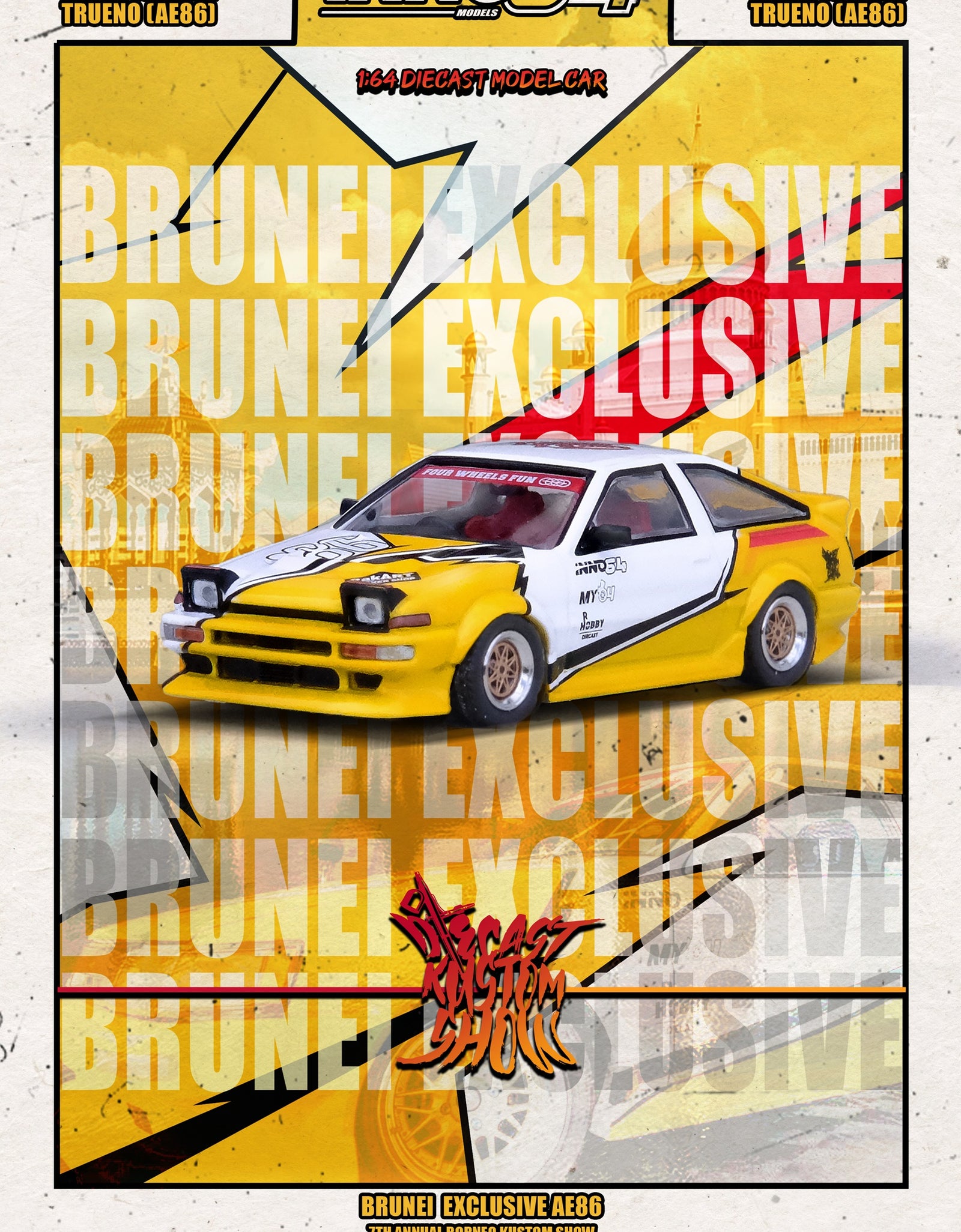 INNO64 MODEL 1/64 TOYOTA SPRINTER TRUENO AE86  Brunei Diecast Kustom 2024
