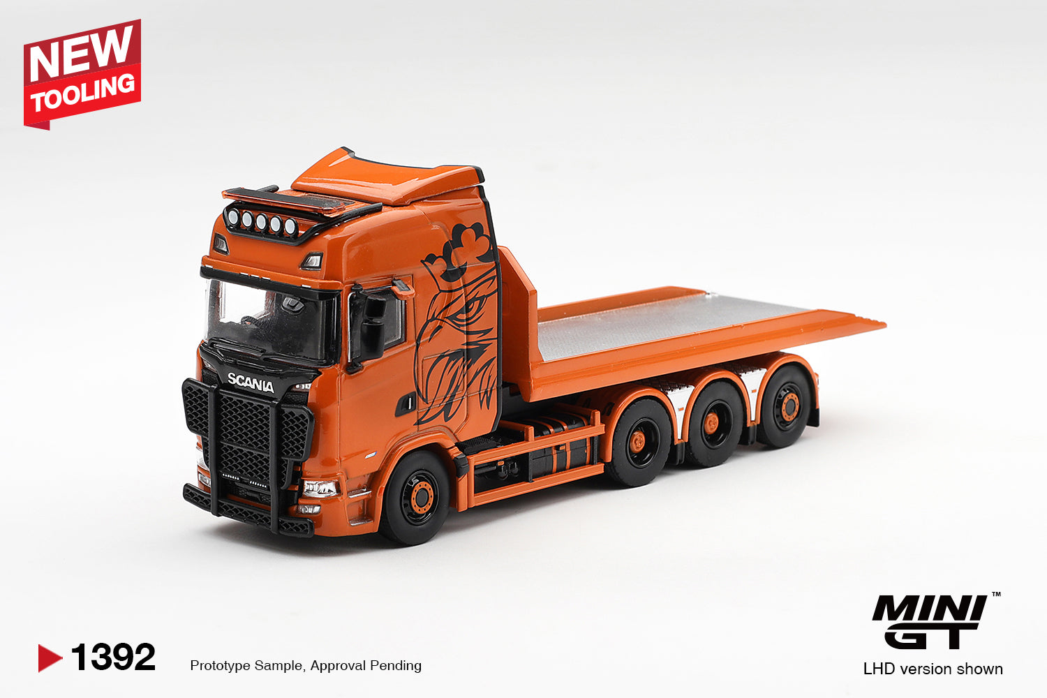 (Pre-order) Mini GT #1392 Scania 770S B8x4NA Hooklift Flatbed Orange RHD