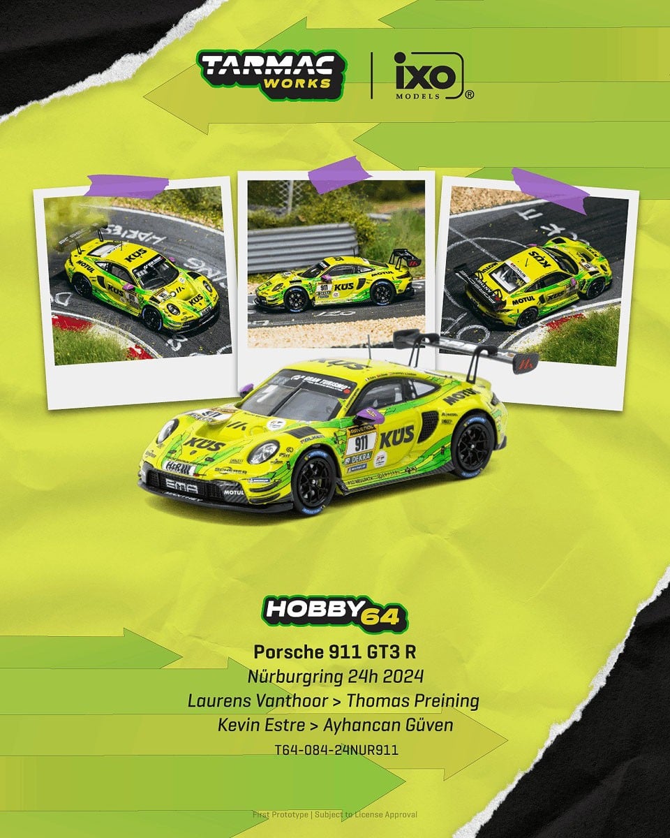 (Pre-order) Tarmac Works 1/64 Porsche 911 GT3 R Nurburgring 24h 2024 Diecast Car