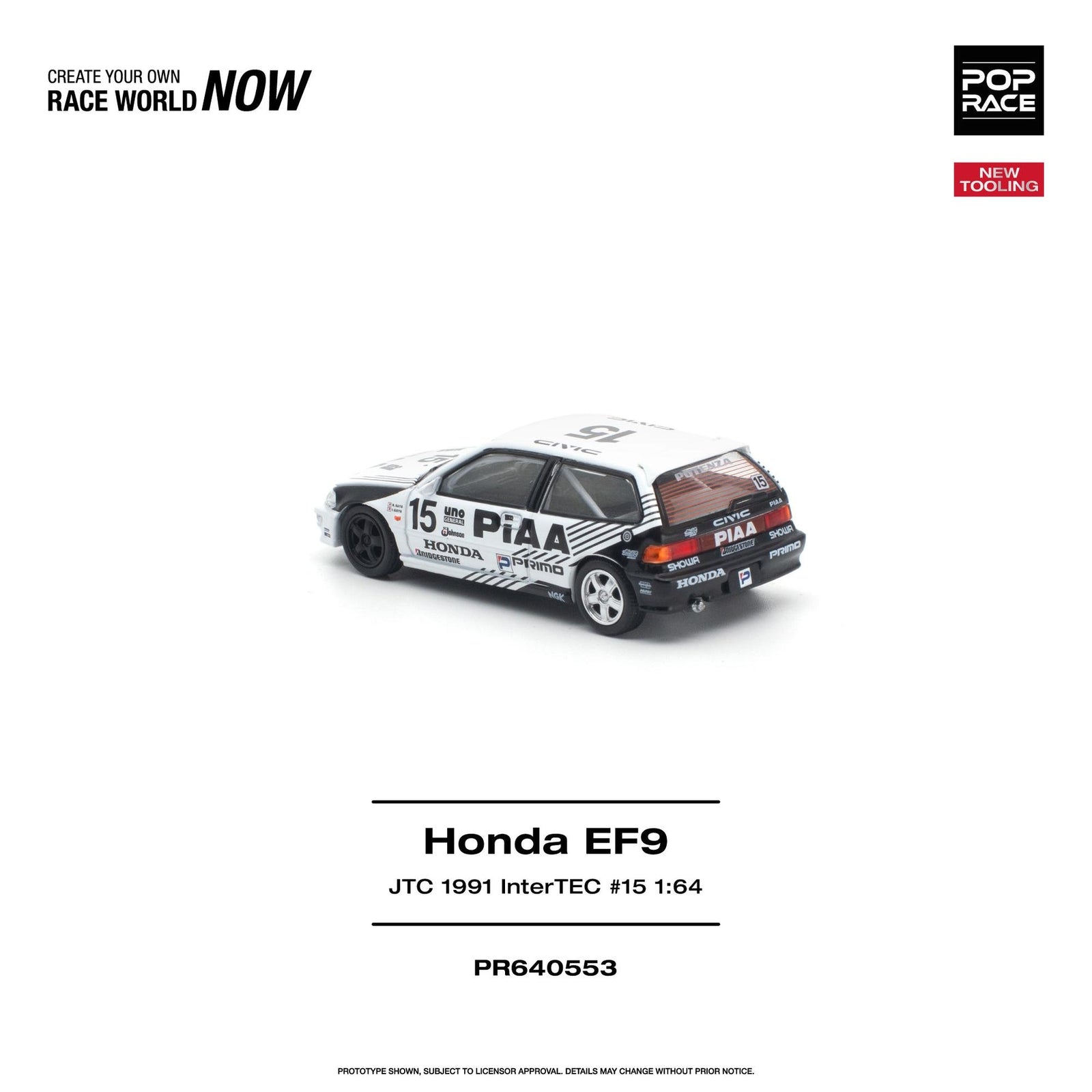 (Pre-order) POPRACE 1/64 - HONDA CIVIC EF9 #15 JTC 1991 Intertec Diecast Model