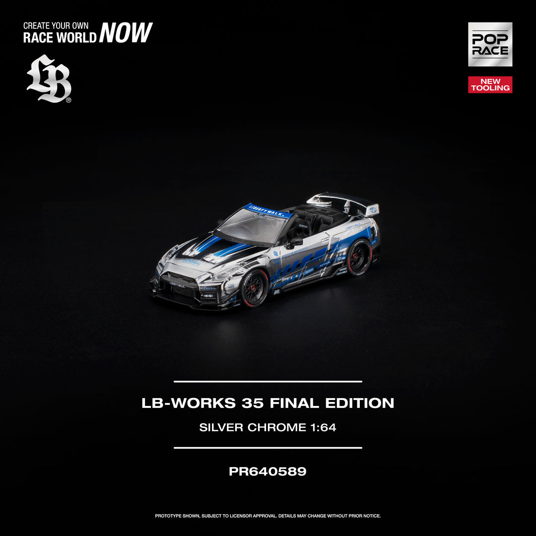 (Pre-order) POPRACE 1/64 - LB-WORKS 35GT-R FINAL EDITION SILVER CHROME Diecast