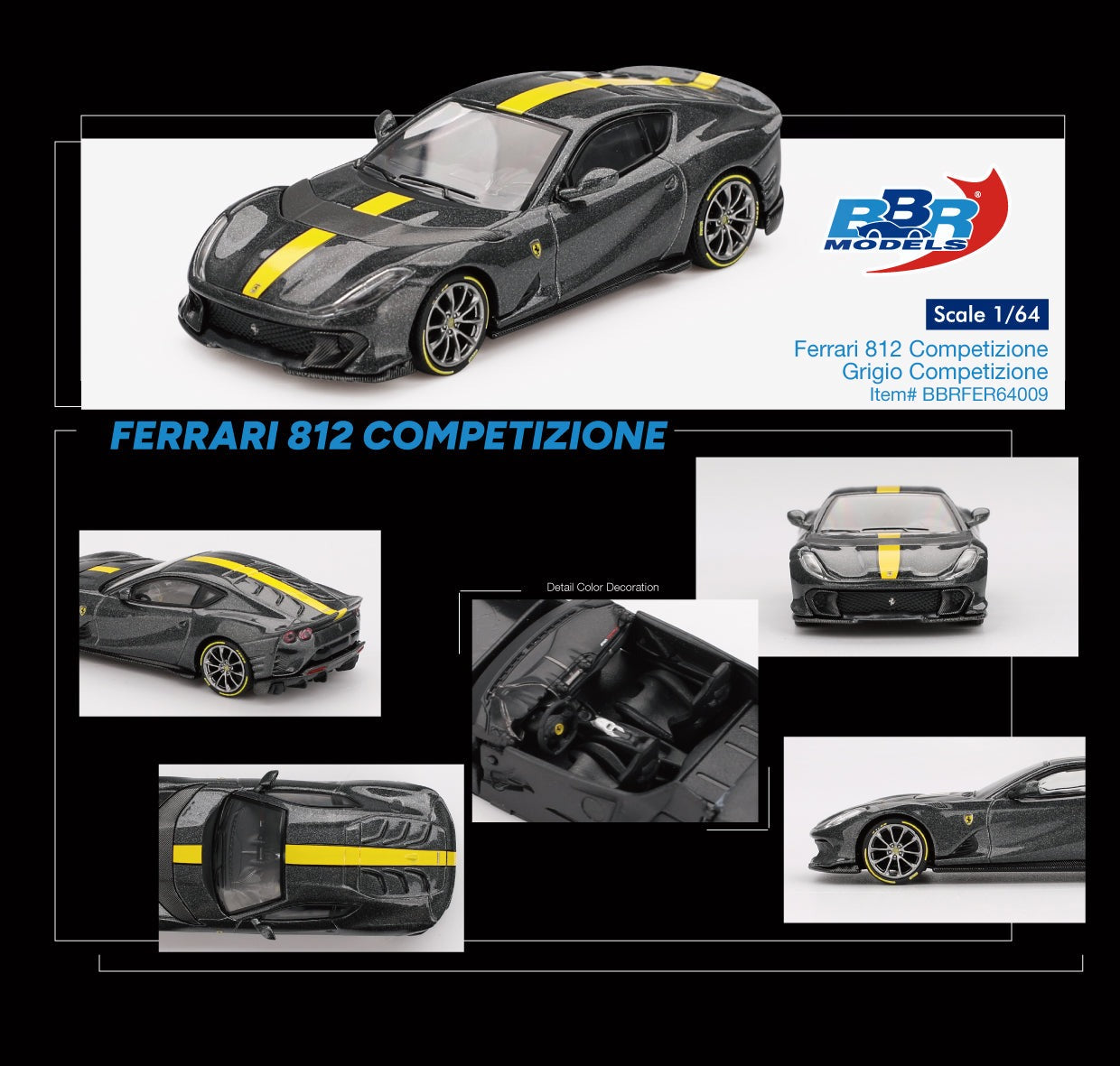 BBR 1:64 Ferrari 812 Competizione Grigio Competizione Diecast Model Car