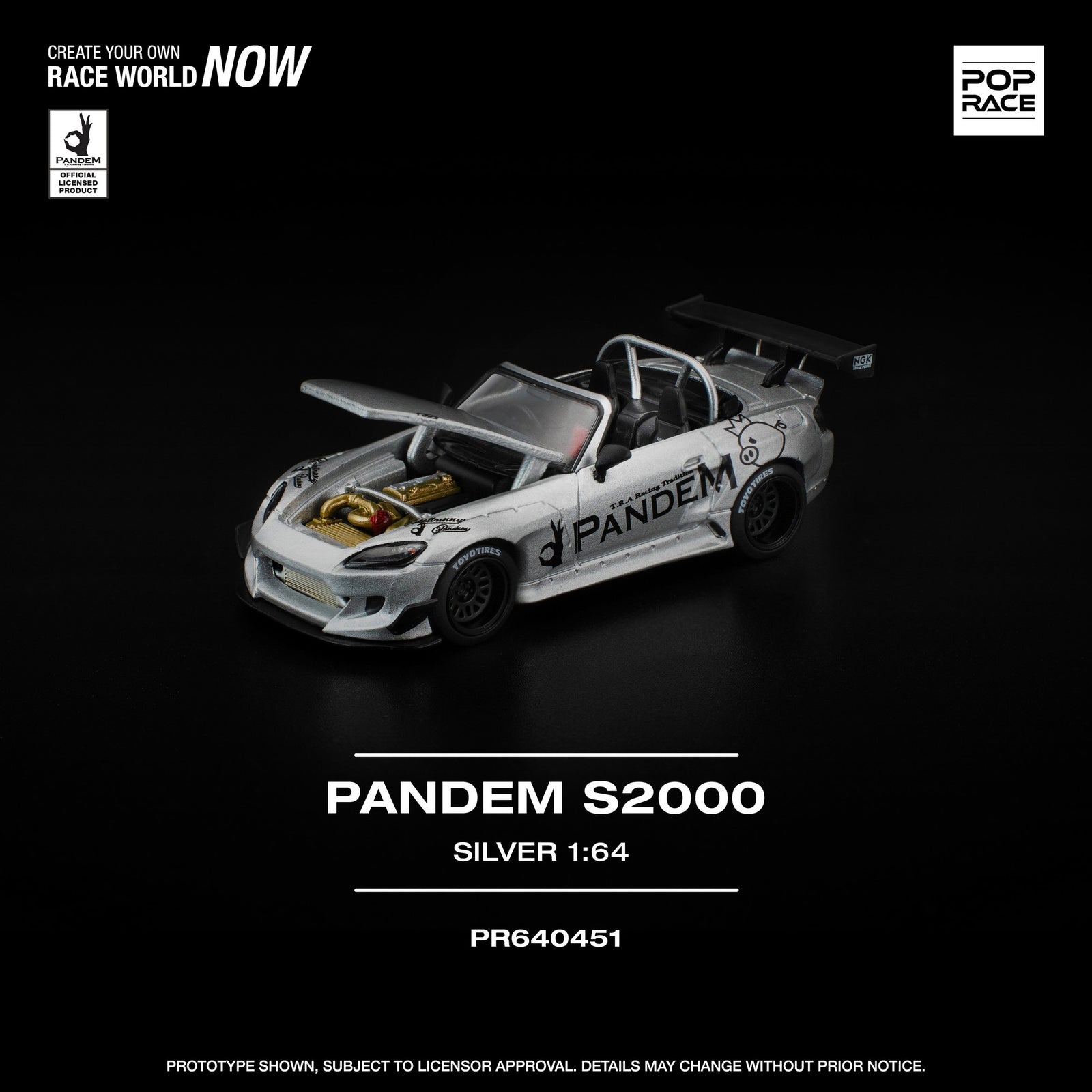 (Pre-order) POPRACE 1/64 PANDEM S2000 SILVER #PR640451 Diecast Model Car