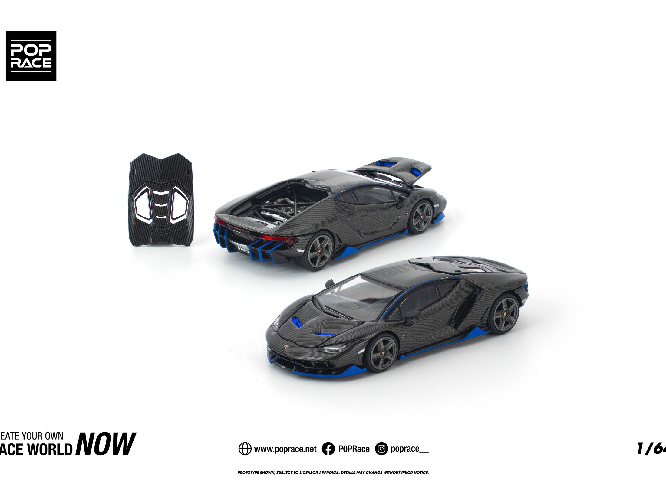 (Pre-order) POPRACE 1/64 LAMBORGHINI CENTENARIO CARBON BLUE Model Car #PR640438