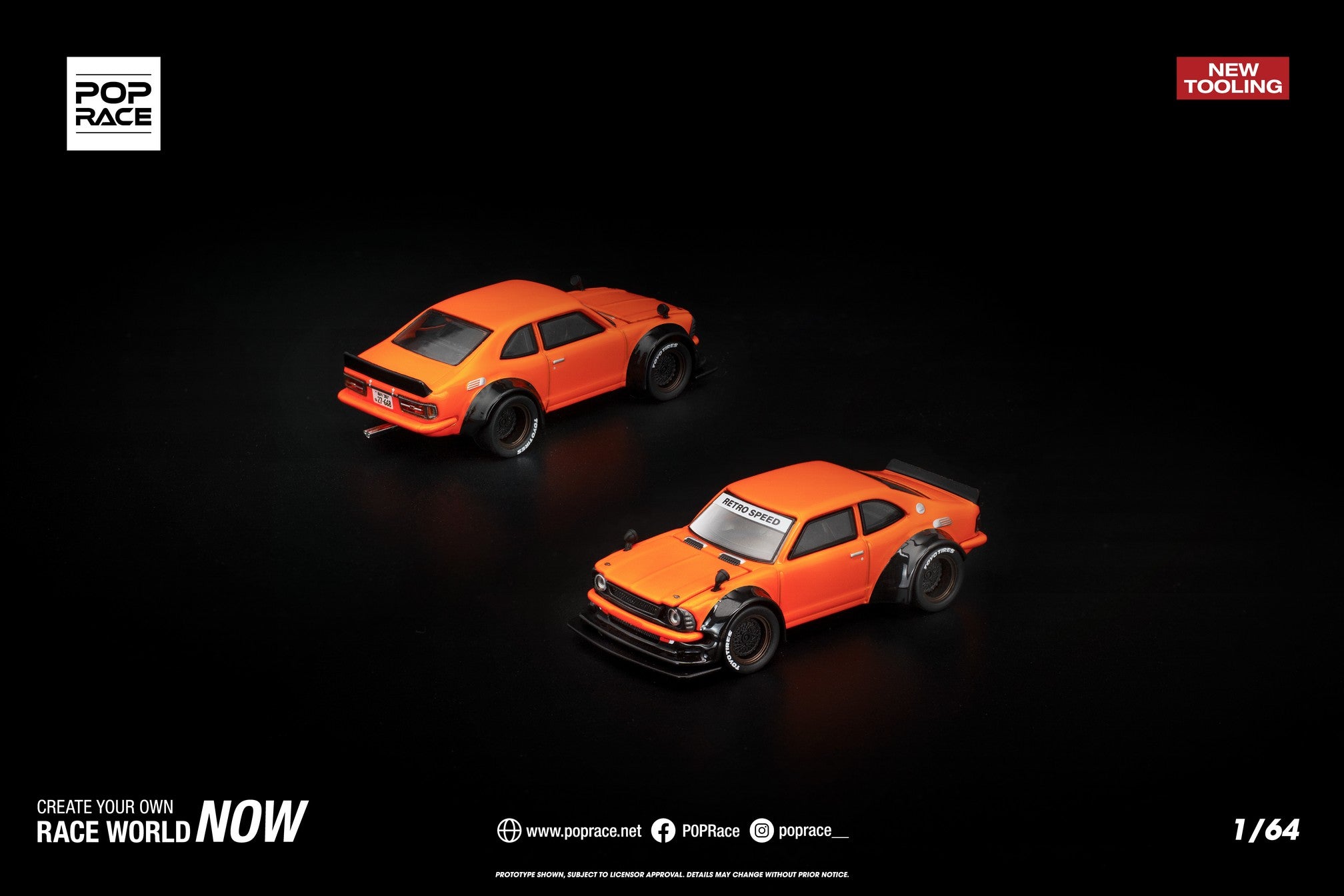 (Pre-order) POPRACE 1/64 TOYOTA COROLLA KE25 ORANGE Diecast Model Car