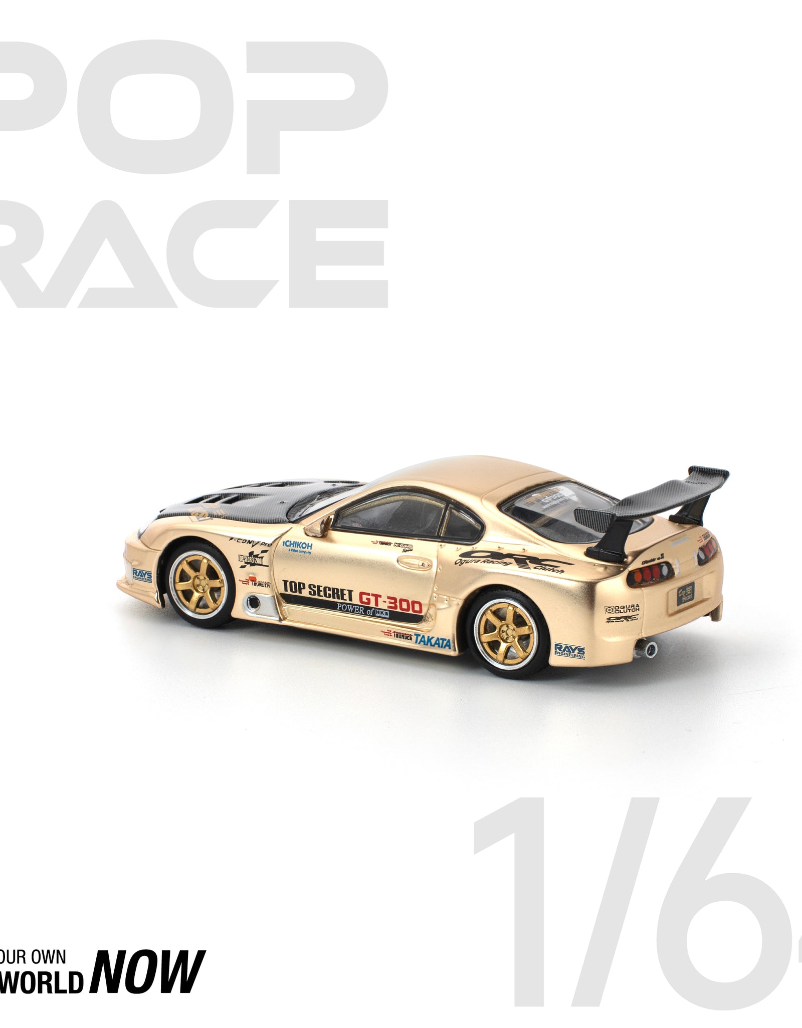 POPRACE 1/64 TOP SECRET GT300 SUPRA - CHROME GOLD Diecast Model Car