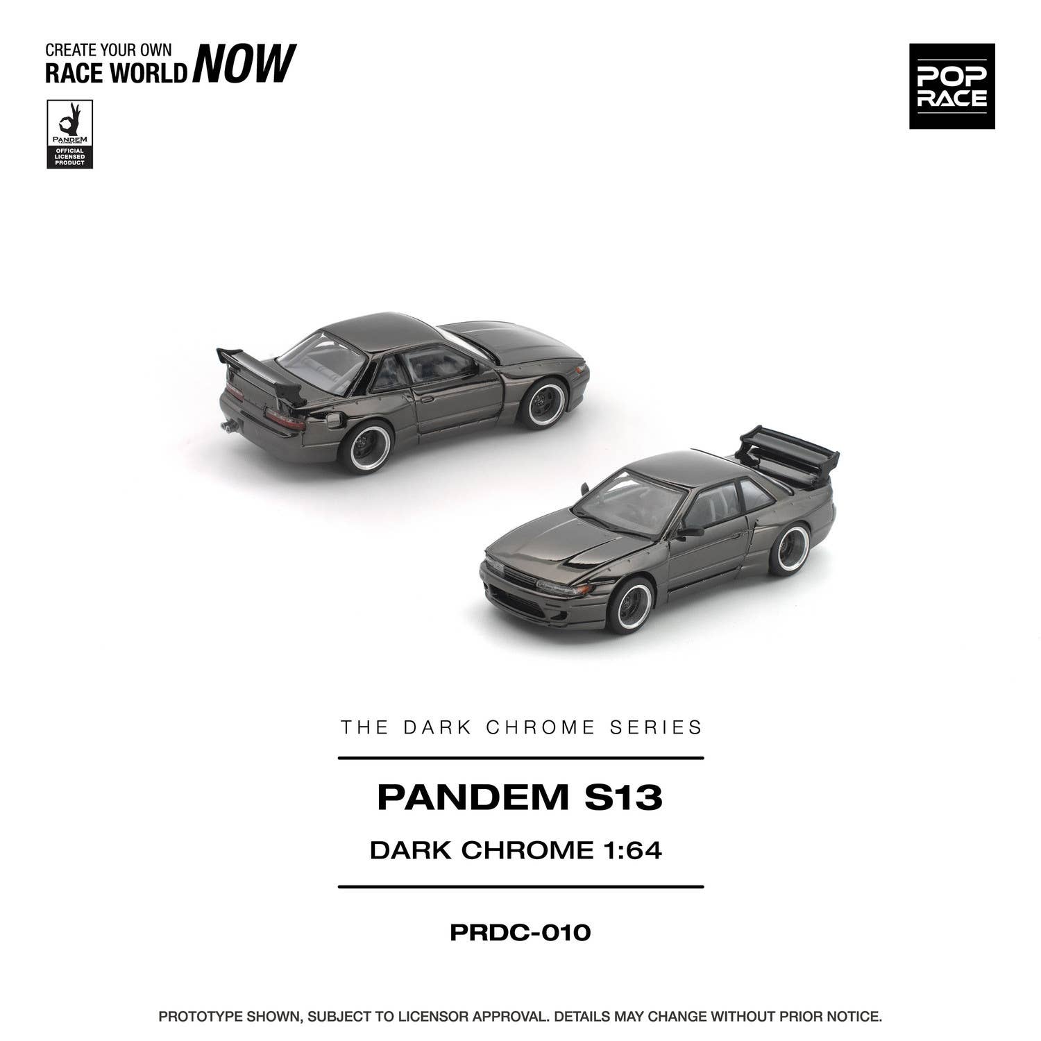 (Pre-order) POP RACE 1/64 PANDEM S13 DARK CHROME Diecast Model Car #PRDC-010