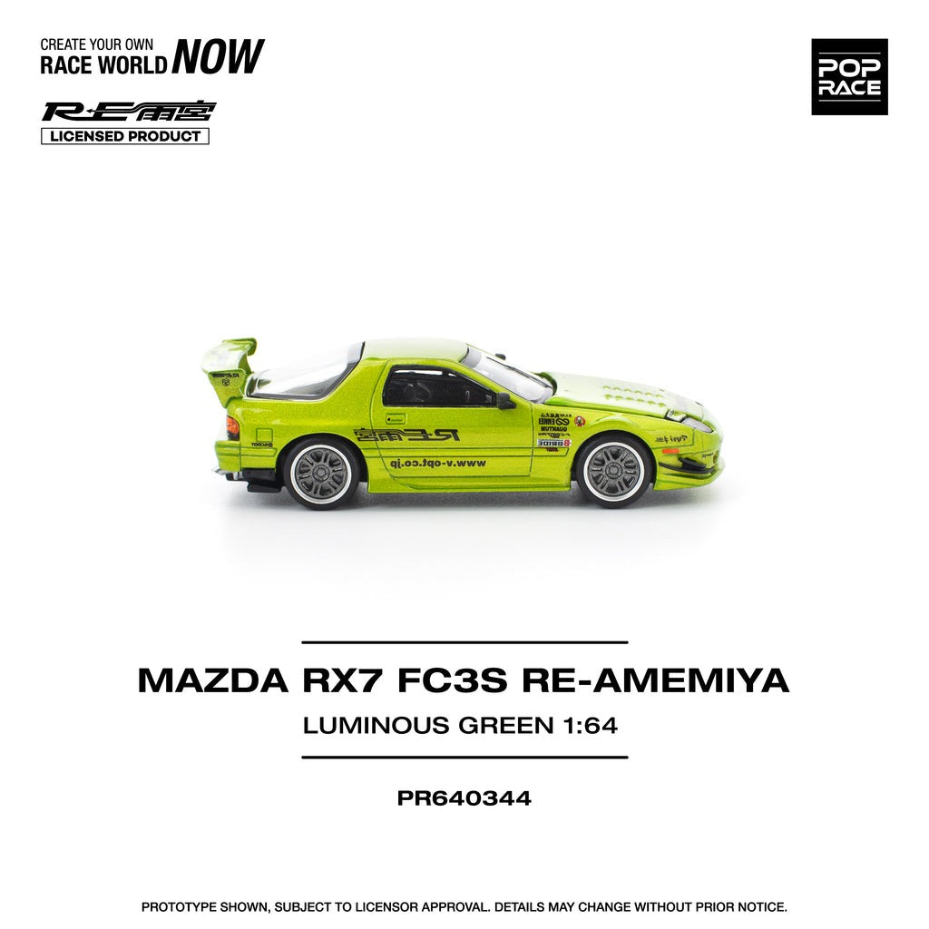 (Pre-order) POPRACE 1/64 MAZDA RX7 FC3S RE-AMEMIYA LUMINOUS GREEN Diecast Car