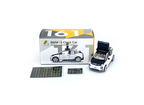 Load image into Gallery viewer, TINY HK #161 BMW i3 Marathon Clock Car (Capparius White) Diecast Car w/ sticker
