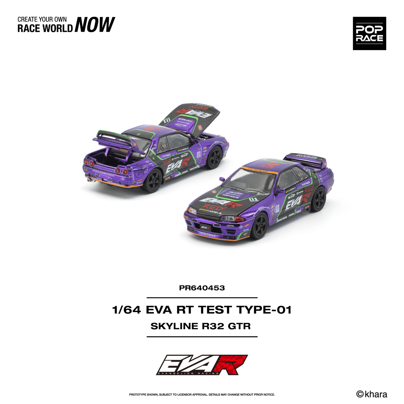 (Pre-order) POPRACE 1/64 - EVA RT TEST TYPE-01 SKYLINE R32 Diecast Model Car