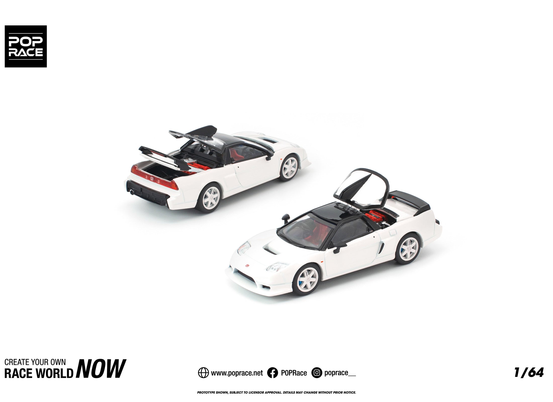 (Pre-order) POP RACE 1/64 HONDA NSX-R GT WHITE Diecast Model Car #PR640407