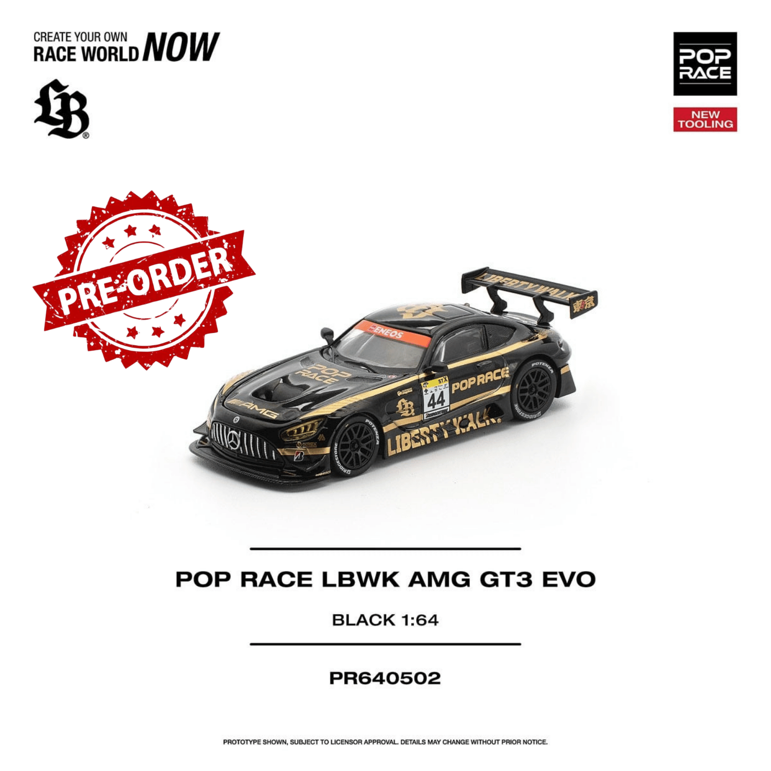 (Pre-order) POPRACE 1/64 - LBWK AMG GT3 EVO - BLACK Diecast Model Car
