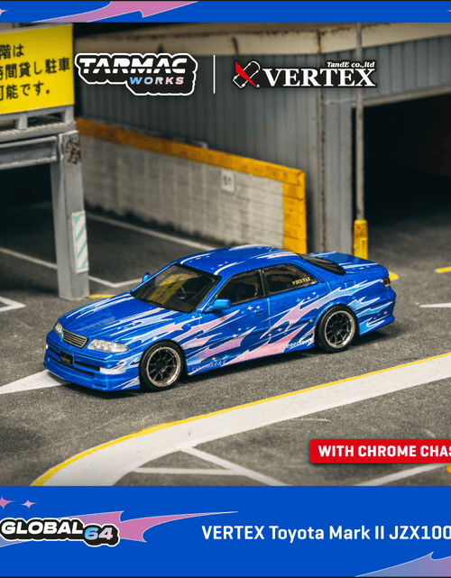 Load image into Gallery viewer, Tarmac Works 1/64 VERTEX Toyota Mark II JZX100 Blue Metallic Model
