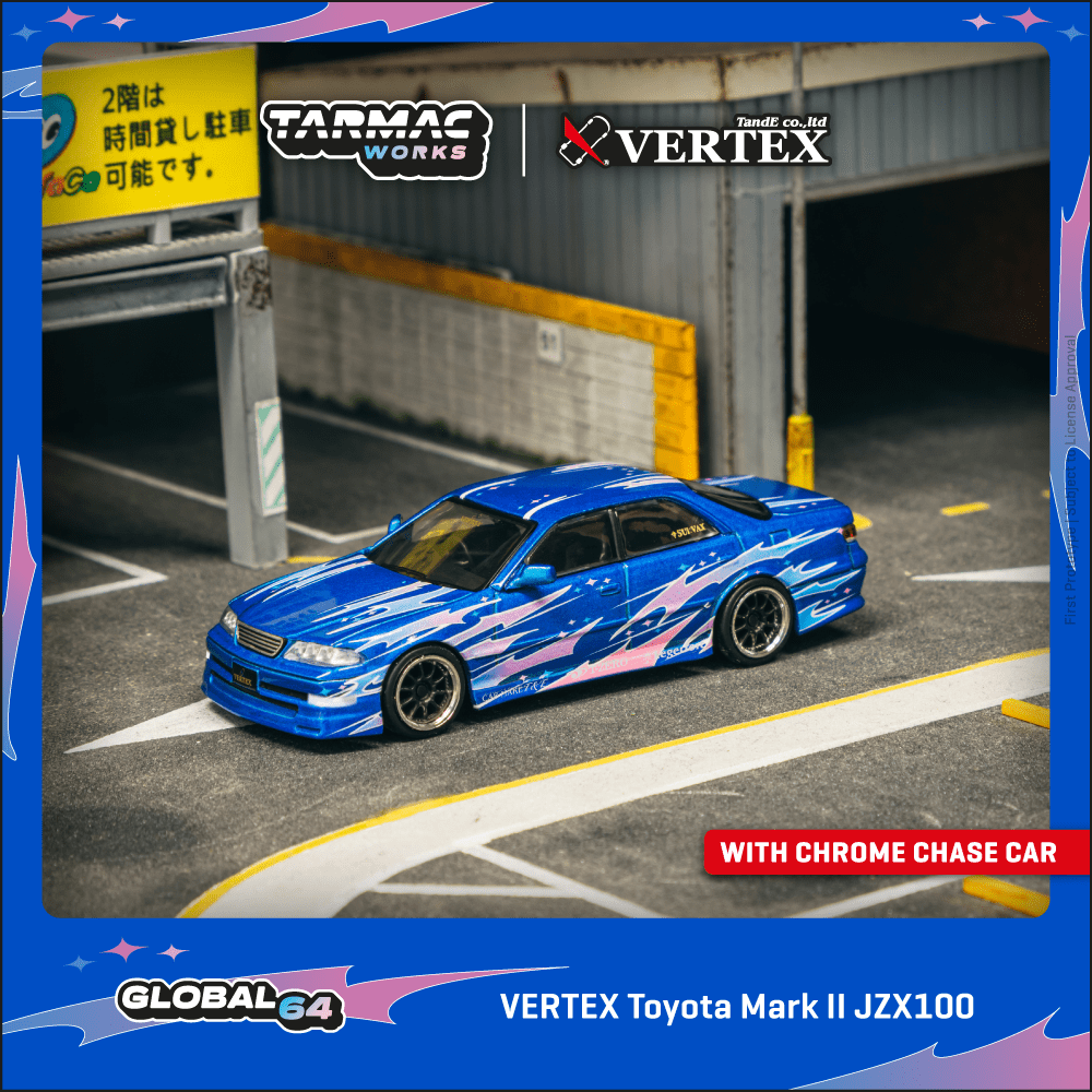 Tarmac Works 1/64 VERTEX Toyota Mark II JZX100 Blue Metallic Model