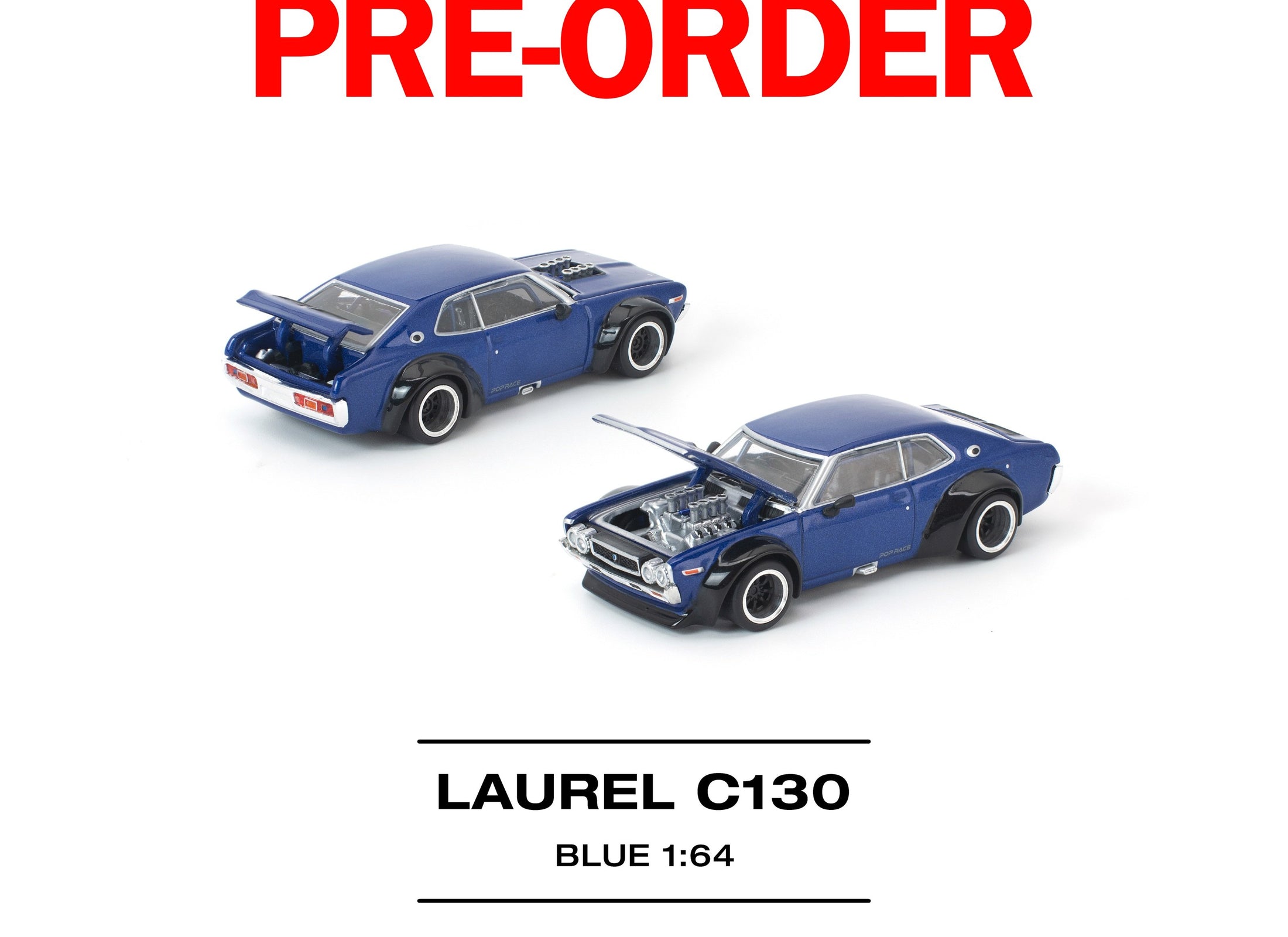 (Pre-order) POP RACE 1/64 LAUREL C130 BLUE Diecast Model Car #PR640320