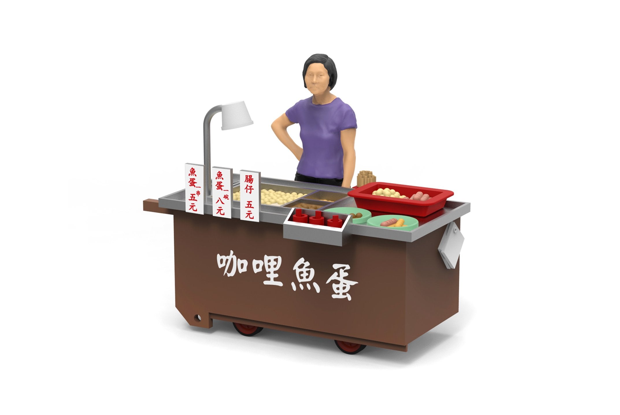 TINY Hong Kong City HK 1/35 Curry Fish Ball cartful Diecast Color painted Figure