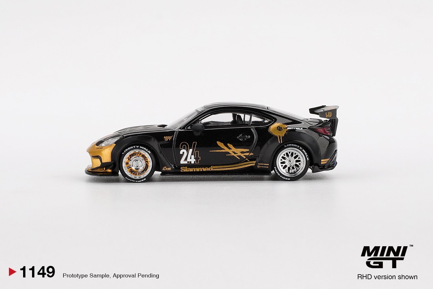 MINI GT #1149 Toyota GR86 LB Nation Black / Gold Diecast Model Car