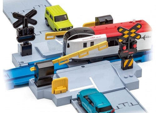 Load image into Gallery viewer, Takara Tomy Plarail Train Accessory - J-12 Railroad Crossing playing with Tomica

