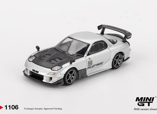 Load image into Gallery viewer, MINI GT #1106 Mazda RX-7 RE-Amemiya Silver Metallic LHD Model Car
