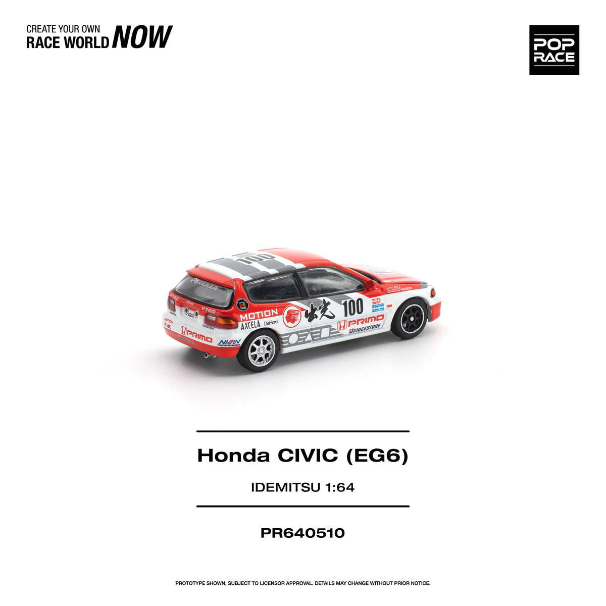 (Pre-order) POP RACE 1/64 HONDA CIVIC (EG6) IDEMITSU Diecast Model Car #PR640510
