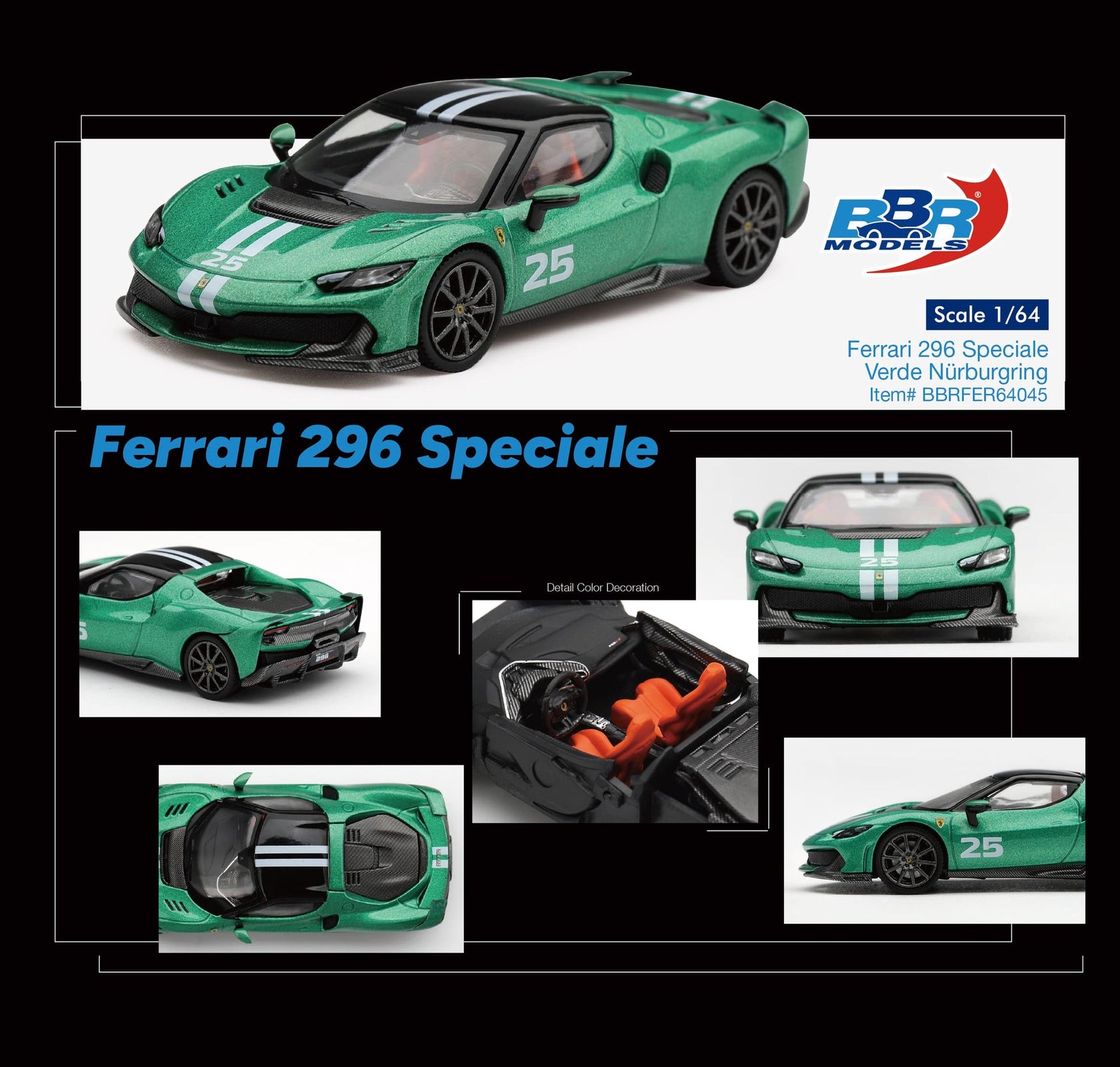 (Pre-order) BBR 1/64 Ferrari 296 Speciale Verde Nürburgring Diecast Model Car