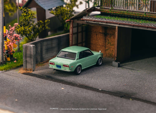 Load image into Gallery viewer, Tarmac Works 1/64 Datsun 510 Light Green Diecast Model Car
