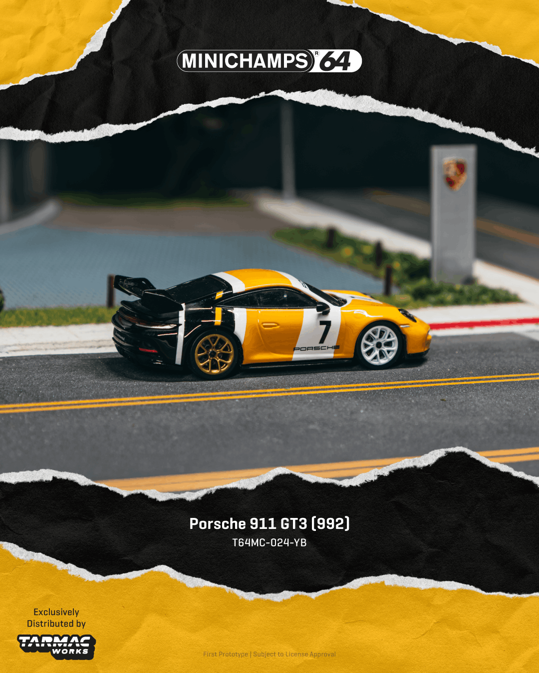 (Pre-order) Tarmac Works 1/64 Porsche 911 GT3 (992) Yellow / Black Diecast Model