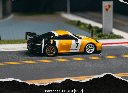 Load image into Gallery viewer, (Pre-order) Tarmac Works 1/64 Porsche 911 GT3 (992) Yellow / Black Diecast Model
