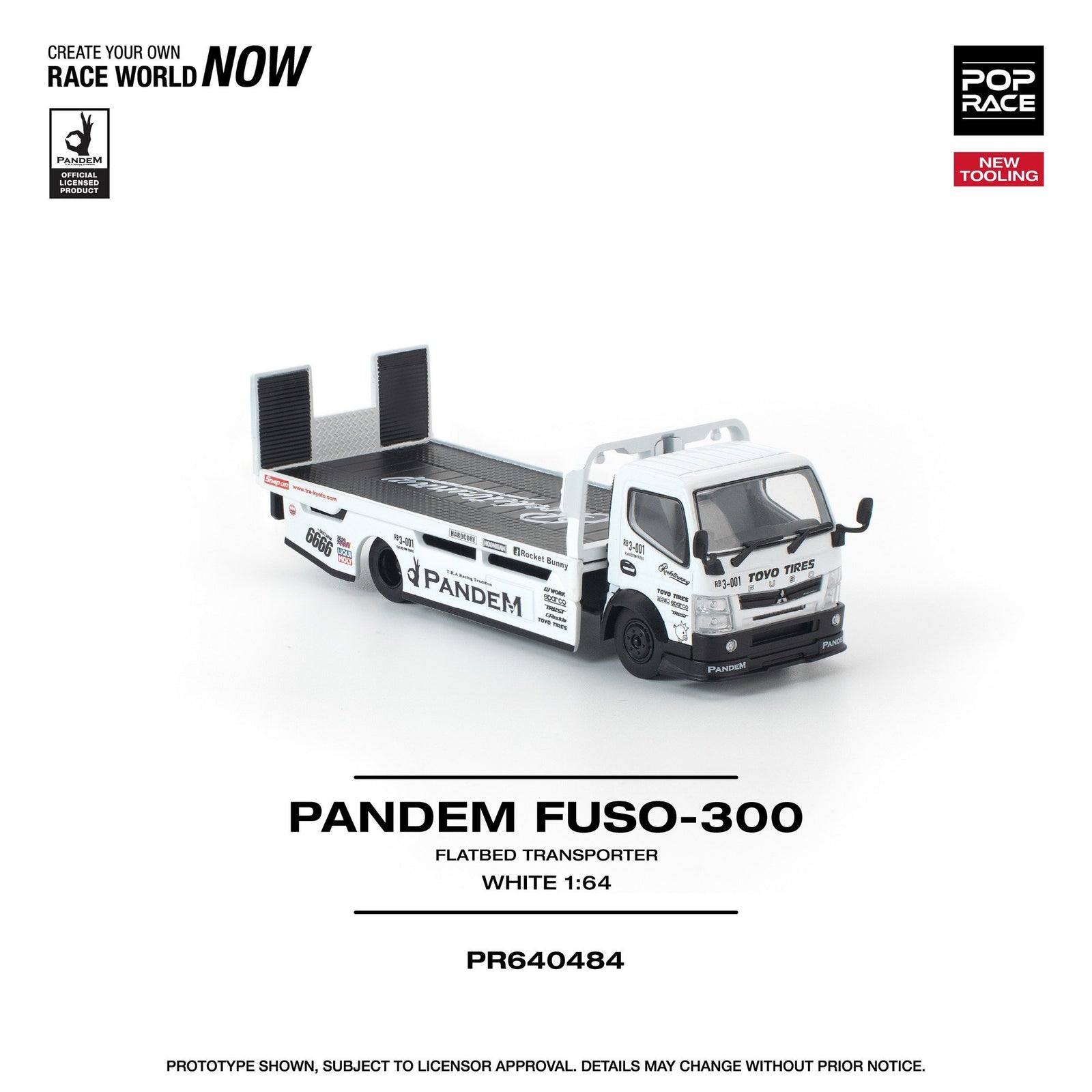 (Pre-order) POP race pandem fuso 300 flatbed transporter white new tooling